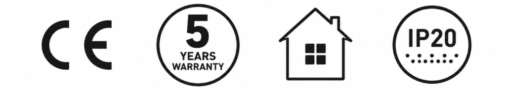 ce, 5yrs,indoor,ip20 symbol